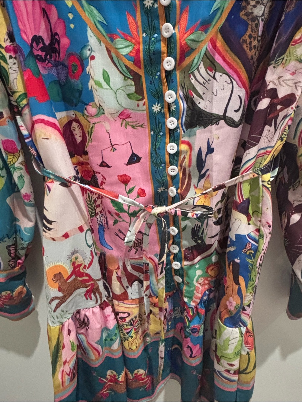 Multicolor Patchwork Mini Dress with Teal and Pink Accents - Picture 3 of 7